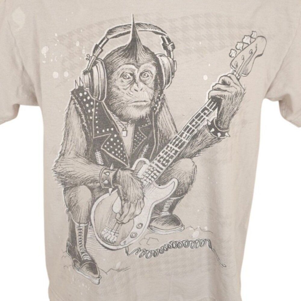 Punk Rock Monkey T Shirt Mens Size Small Gray Bass Player Cygnus Ape